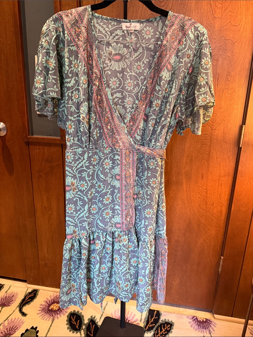 Floral Wrap Dress with Gold patterns